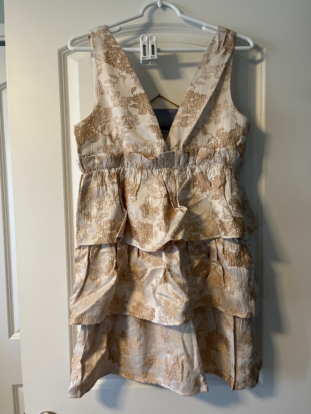 Cream and Gold Floral Tiered Dress